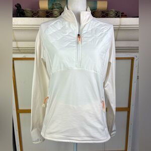 ASICS NWOT White Quilted Half-Zip Pullover w/ zipped pockets, reflective trim
